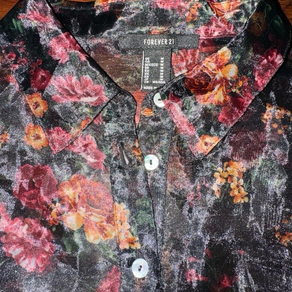 Forever 21 Sheer Floral long Sleeve Blouse Size Medium Gently Used - Picture 3 of 9